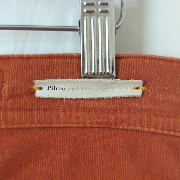 Pilcro Anthropologie Serif Pinwale Corduroy Mid Rise Skinny Pants Orange 27 - Picture 13 of 15